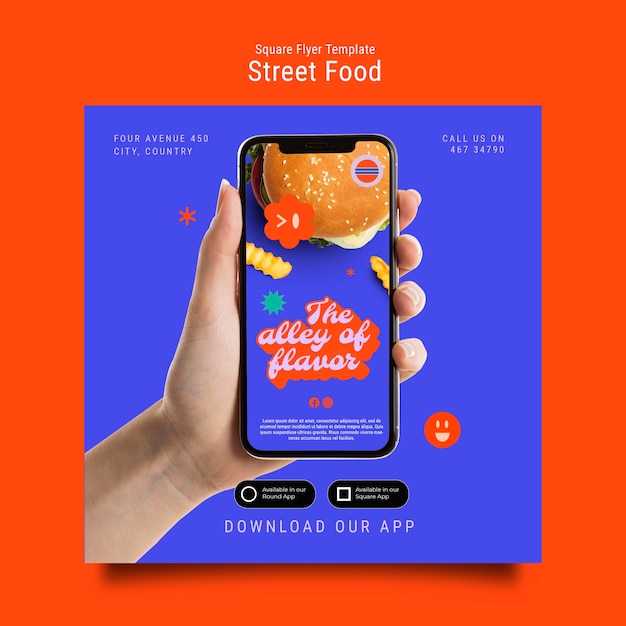 Street food fest square flyer template