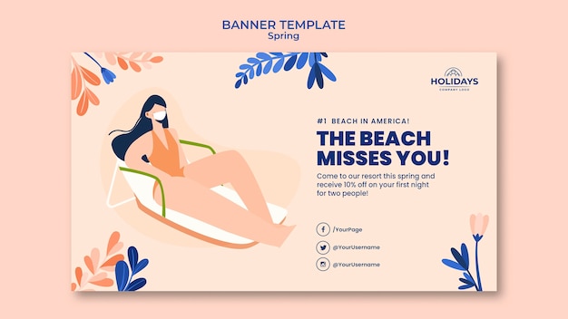 Free PSD summer beach resort horizontal banner template