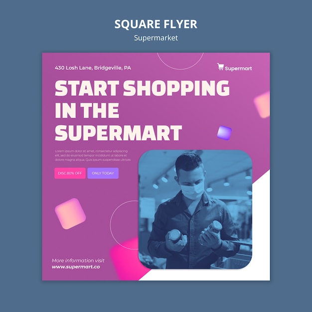 Supermarket business square flyer template