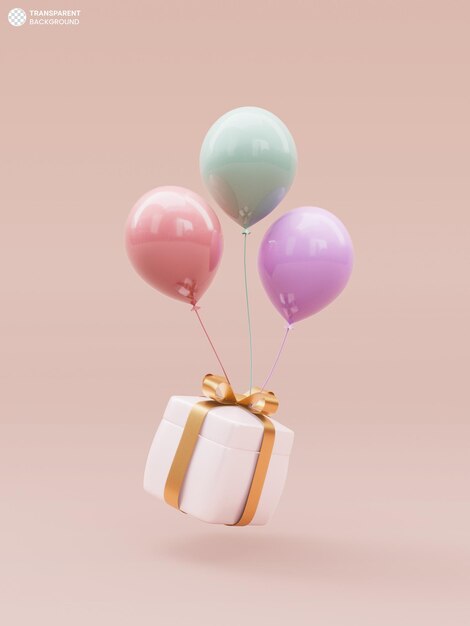 Surprise gift box and balloons icon 3d render illustration