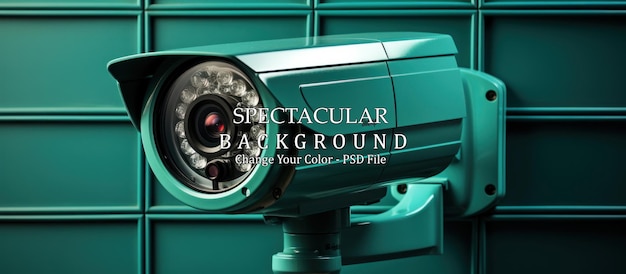 Free PSD surveillance camera on green wall background