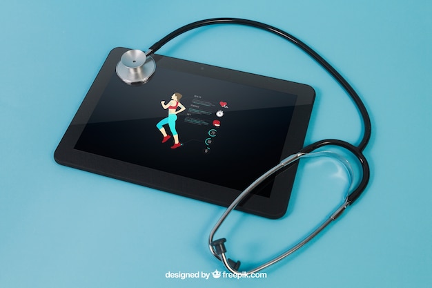 Free PSD tablet with sports app and stethoscope