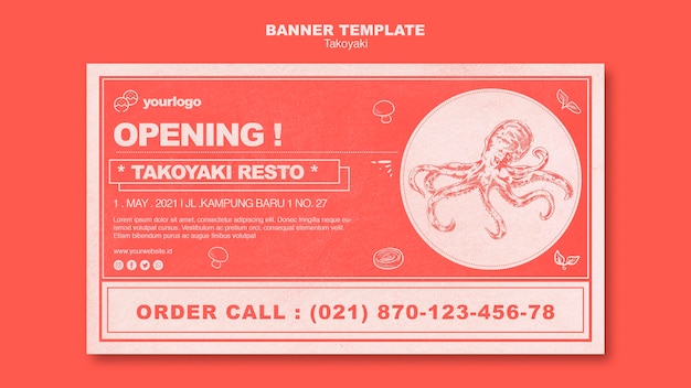 Free PSD takoyaki restaurant banner template