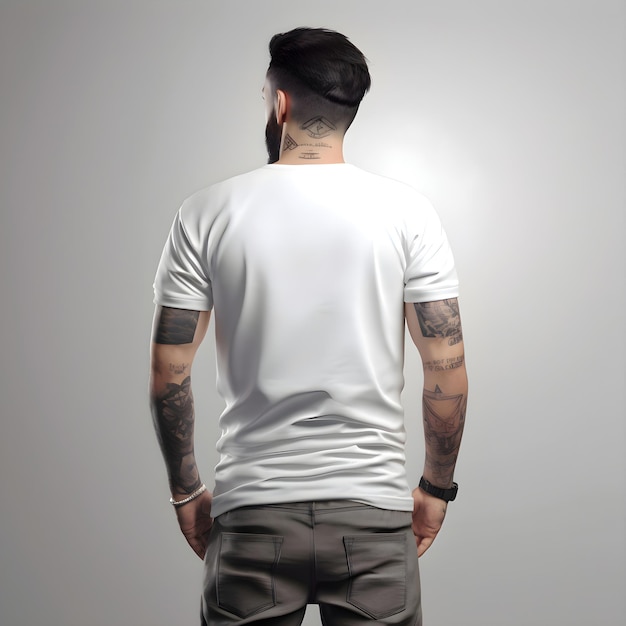 Free PSD tattooed man in white t shirt on grey background