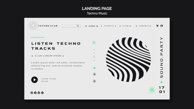 Free PSD techno music festival abstract landing page template