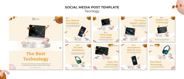 Free PSD technology social media posts template with photo