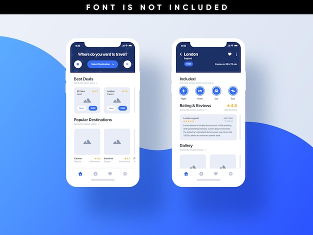 Free PSD template travel mobile app