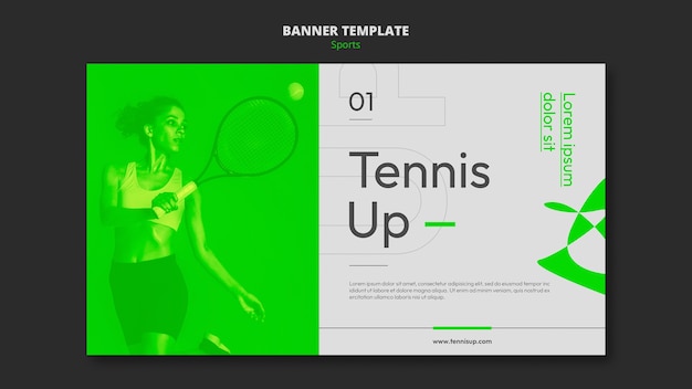 Free PSD tennis game horizontal banner template with neon green style