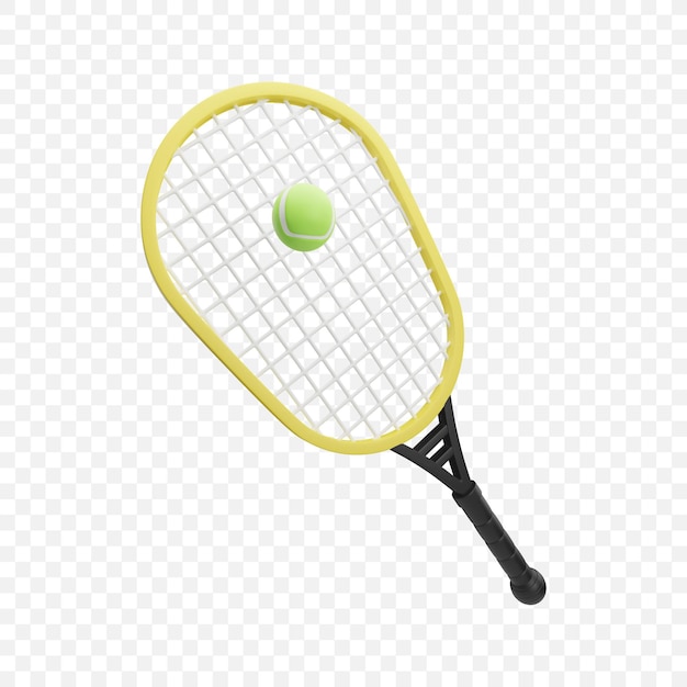 Free PSD tennis racket and ball sports equipment icon isolated 3d render illustration