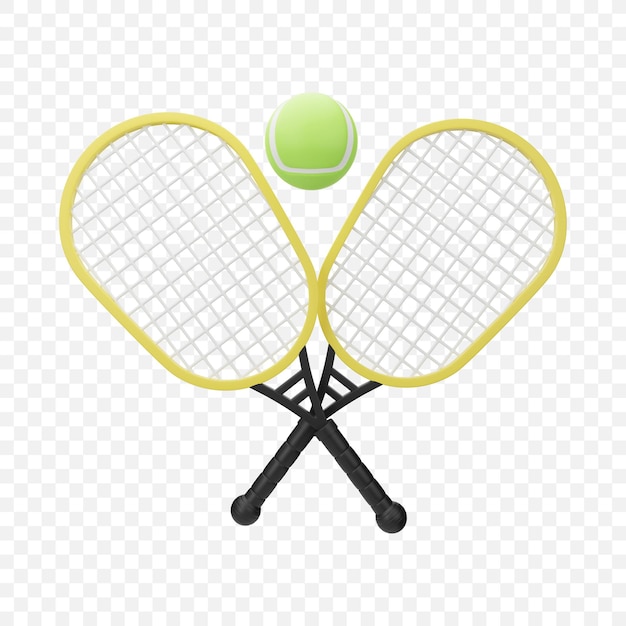 Free PSD tennis racket and ball sports equipment icon isolated 3d render illustration