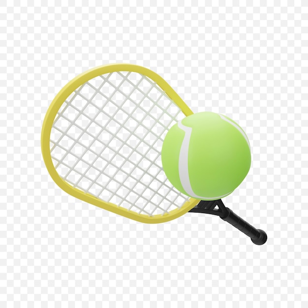 Free PSD tennis racket and ball sports equipment icon isolated 3d render illustration