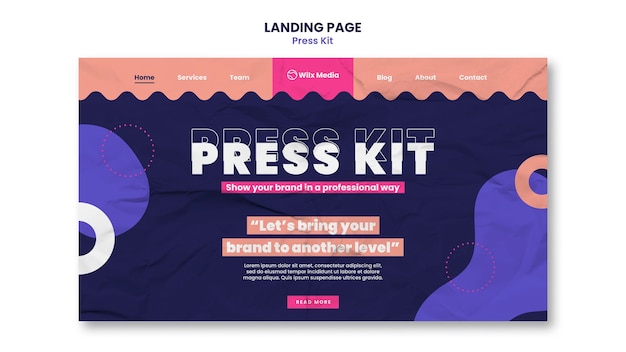 Free PSD textured press kit landing page template