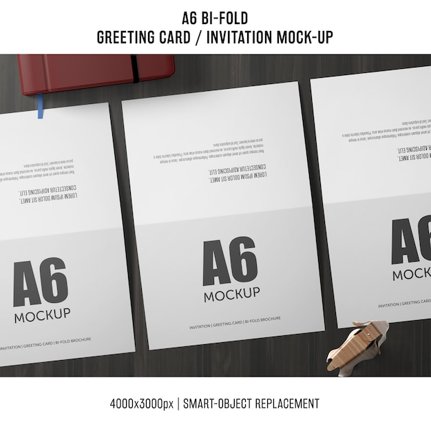 Free PSD three a6 bi-fold invitation card mockup