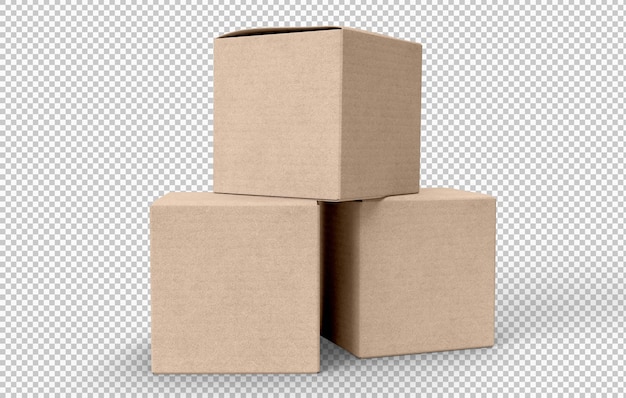 Free PSD three cardboard boxes on transparent background