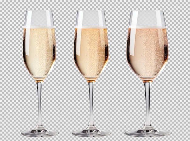 Free PSD three champagnefilled crystal glasses isolated on a transparent background