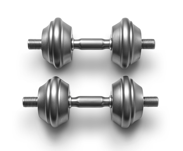 Top view over dumbbells isolated