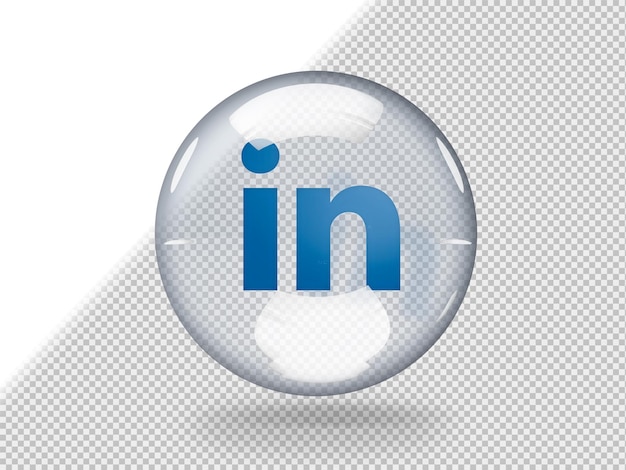 Free PSD transparent glass bubble with linkedin logo inside it isolated on transparent background