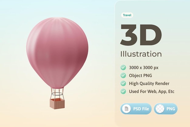 Free PSD travel icon air balloon 3d illustration