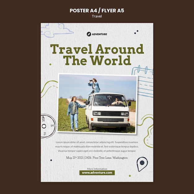 Free PSD traveling print template with photo