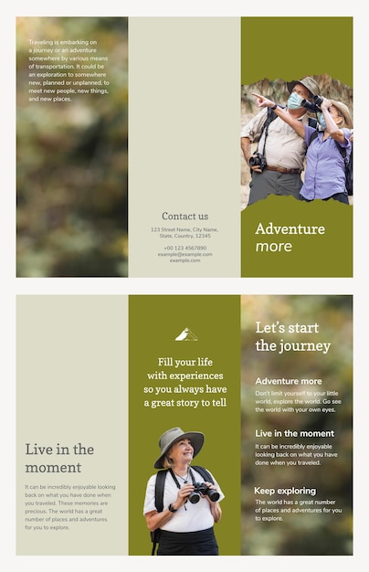 Free PSD tri-fold travel brochure template psd with aesthetic vacation photo