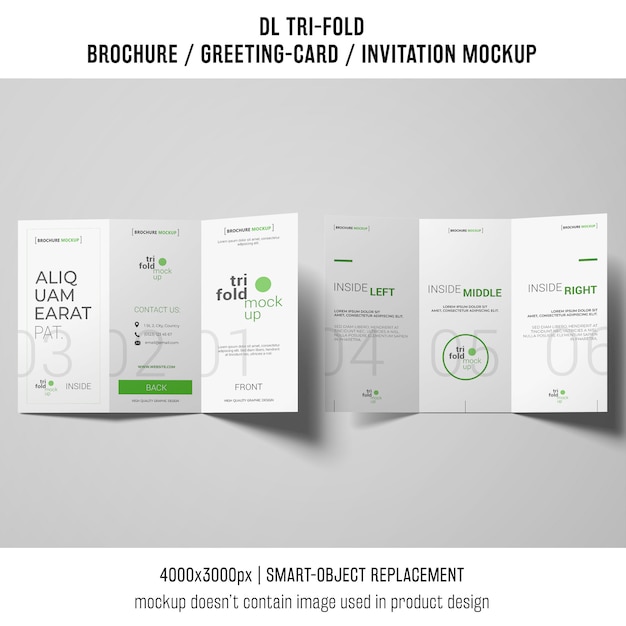 Free PSD trifold brochure or invitation mockup on gray background