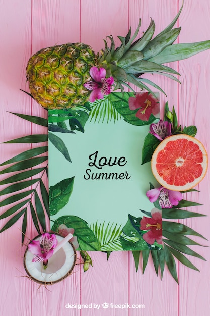 Free PSD tropical summer composition with leaves and fruits