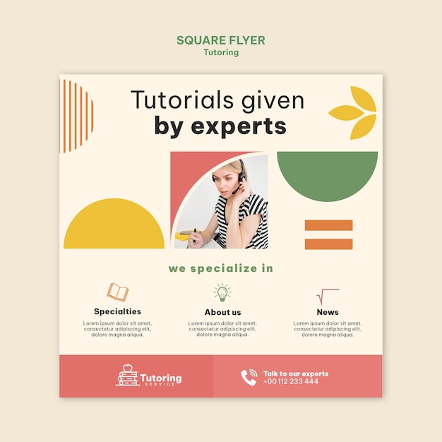 Free PSD tutoring service square flyer template