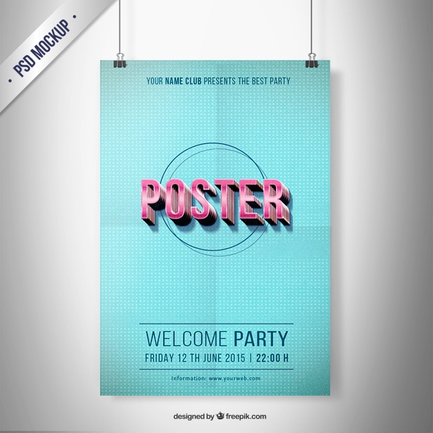 Free PSD typographic party poster mockup