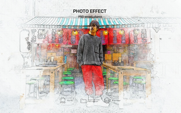 Free PSD urban sketch photo effect