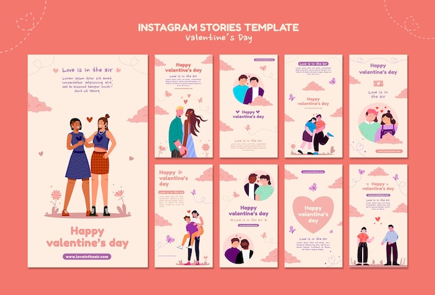 Free PSD valentine's day instagram stories illustrated