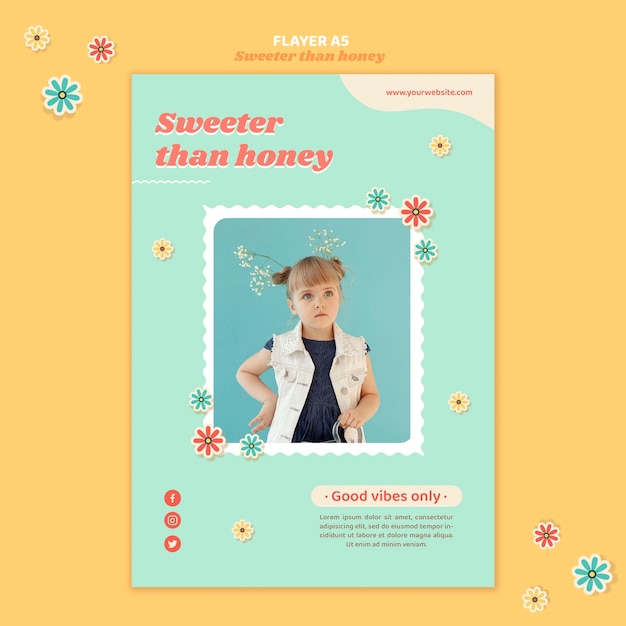 Free PSD vertical flyer template for children with flowers