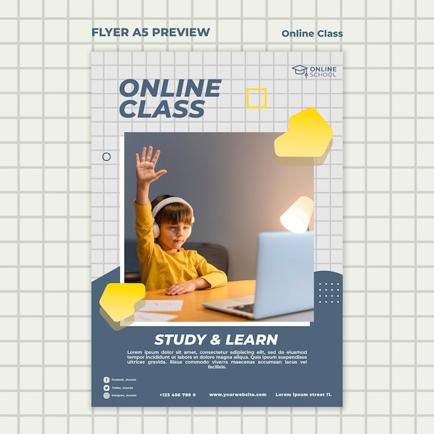 Free PSD vertical flyer template for online classes with child