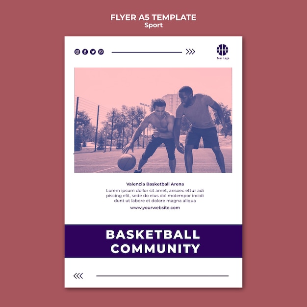 Free PSD vertical flyer template for playing basketball