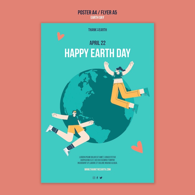 Free PSD vertical poster template for earth day with people and planet