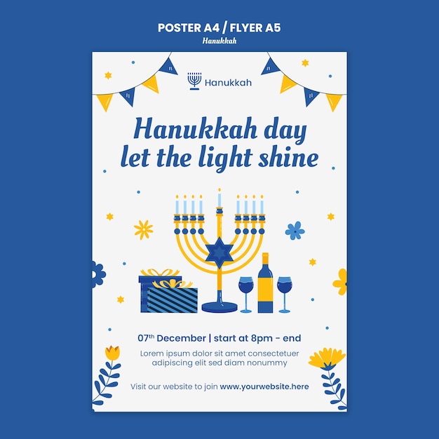 Free PSD vertical poster template for hanukkah jewish celebration