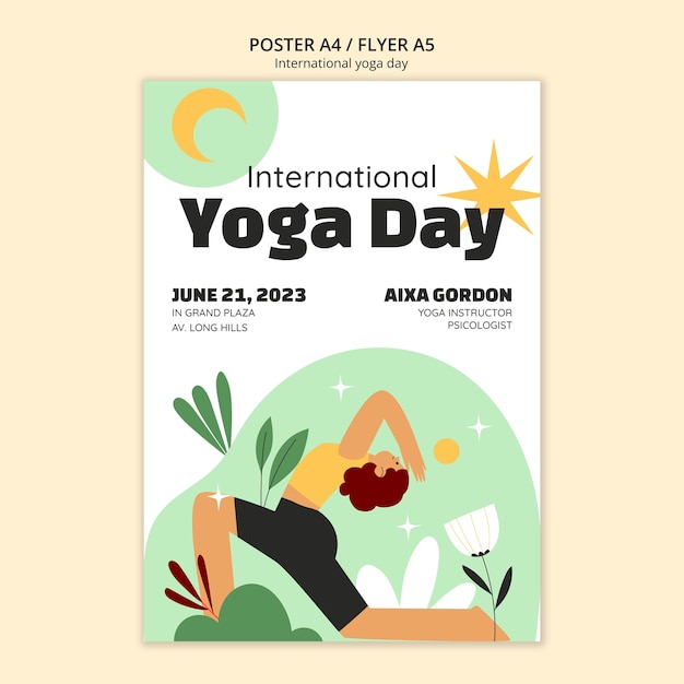 Free PSD vertical poster template for international yoga day celebration