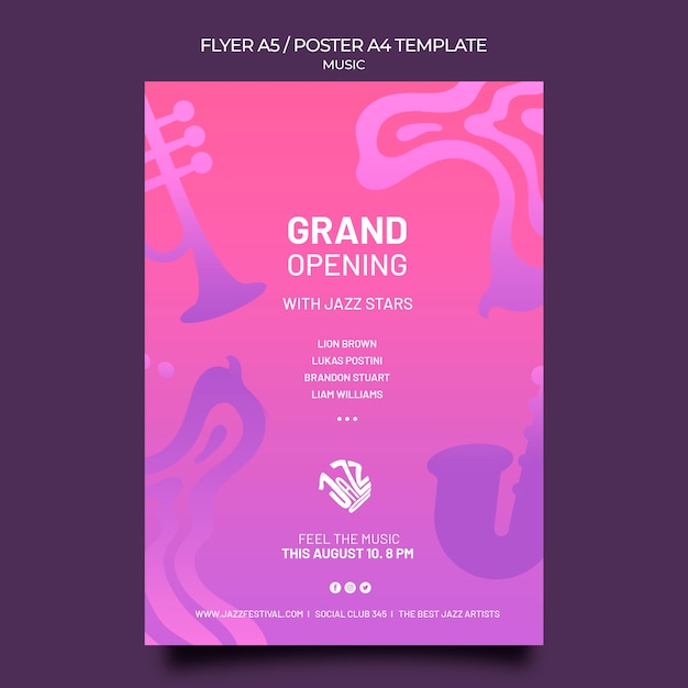 Free PSD vertical poster template for jazz festival and club