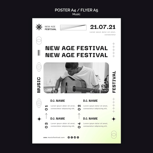 Free PSD vertical poster template for new age music festival