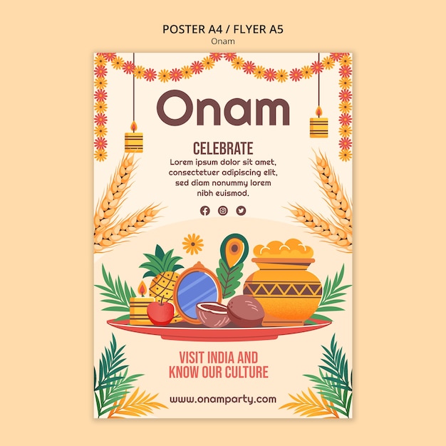 Free PSD vertical poster template for onam festival celebration