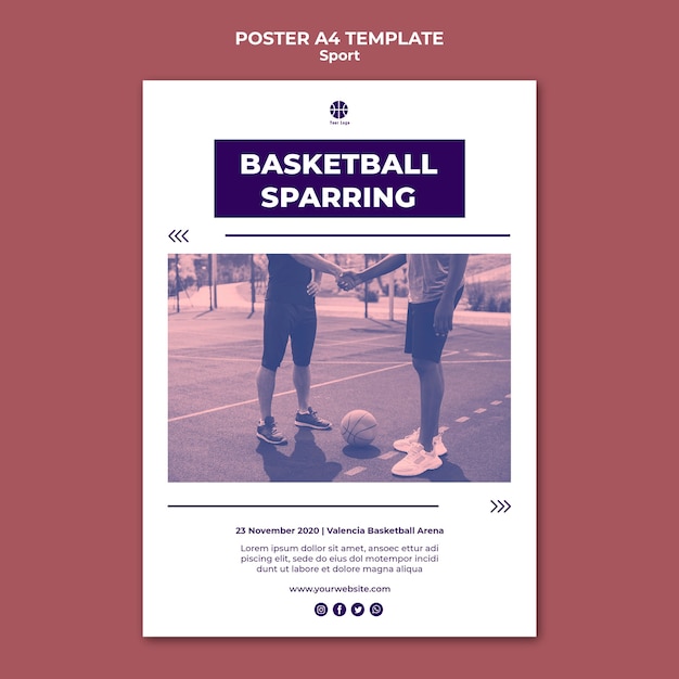 Free PSD vertical poster template for playing basketball