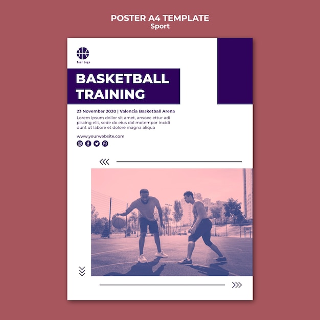 Free PSD vertical poster template for playing basketball