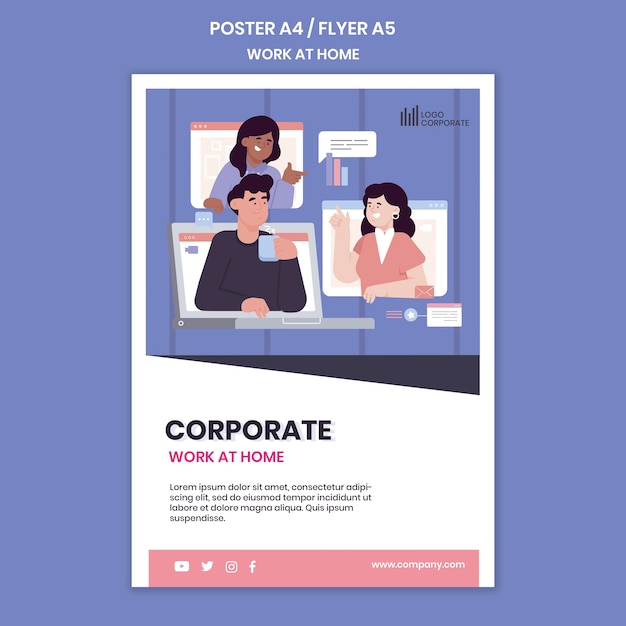 Free PSD vertical poster template for working from home