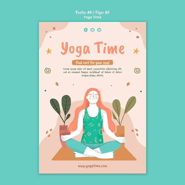 Free PSD vertical poster template for yoga time