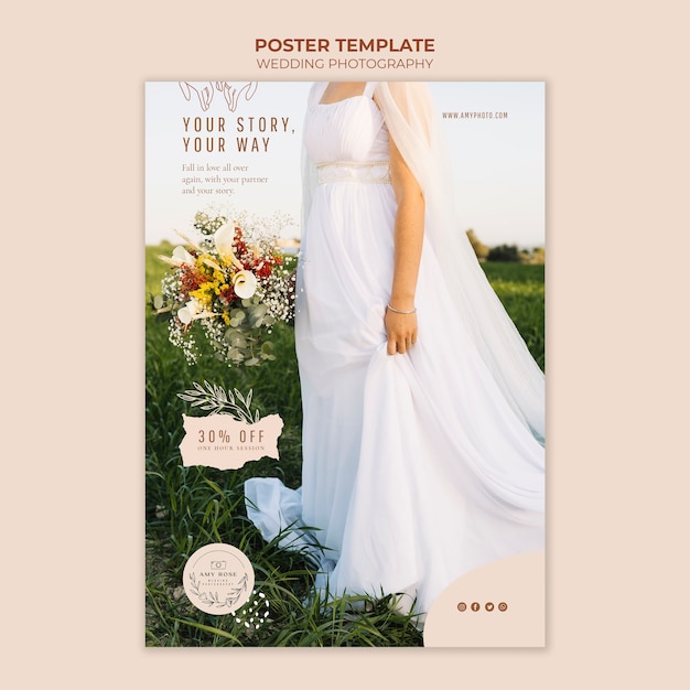 Free PSD vertical poster for wedding photography service