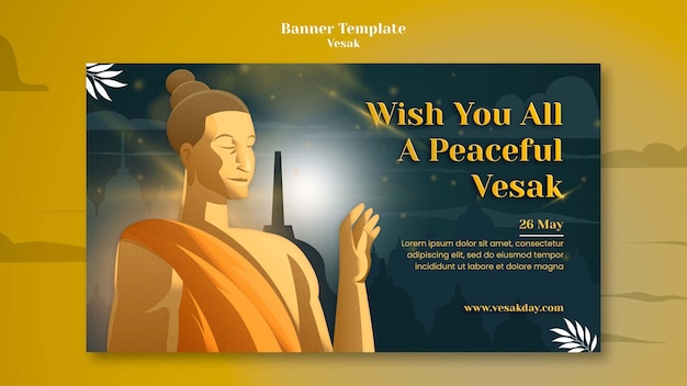 Free PSD vesak day horizontal banner template with meditating statue