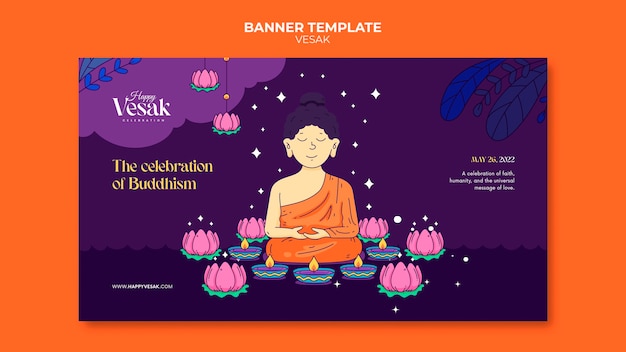 Free PSD vesak day horizontal banner template