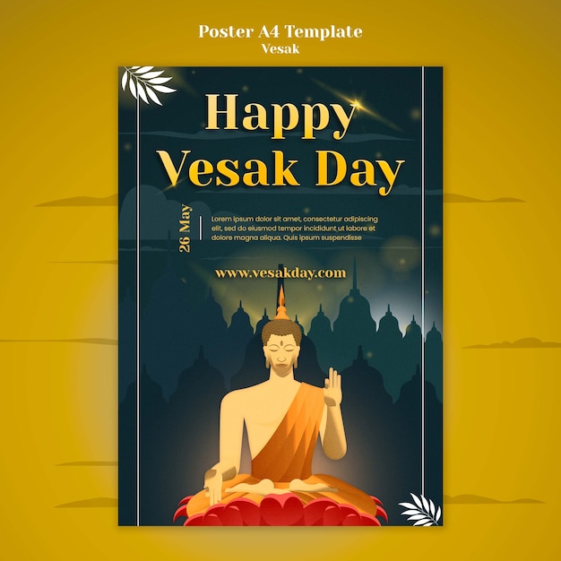 명상 동상과 Vesak 하루 세로 포스터 템플릿