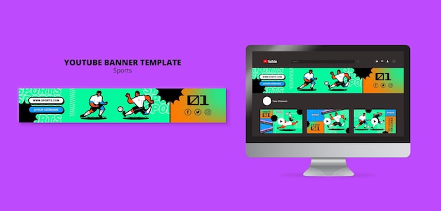 Vibrant illustration football youtube banner template