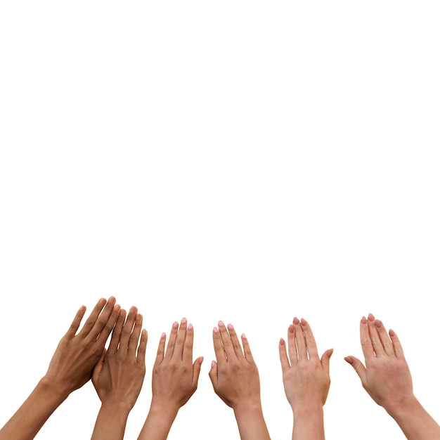 View of diverse hands put together