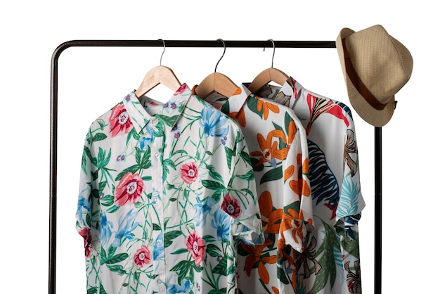 Free PSD view of hawaiian shirt with clothing rack